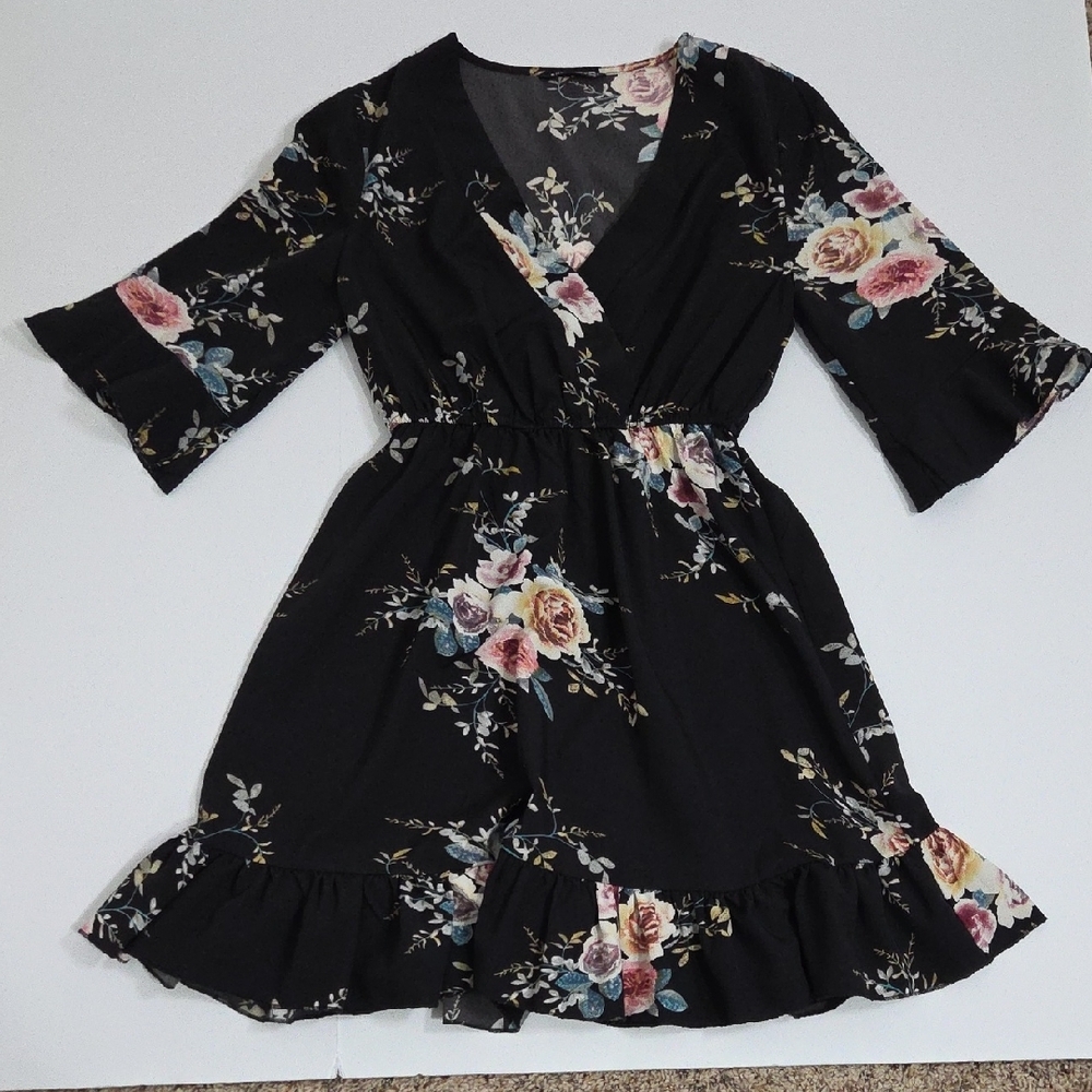 Women's XS SHEIN Black Floral Mini Dress - Picture 4 of 7